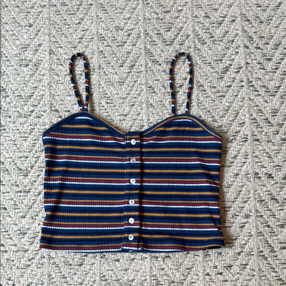 Urban Outfitters Blue and White Sleeveless Buttoned Crop top